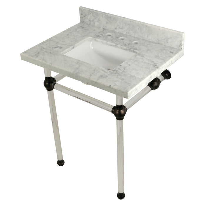 Kingston Tulare KVPB30MASQ5 - Templeton 30-Inch Carrara Marble Vanity Top with Acrylic Legs (8-Inch, 3-Hole), Carrara Marble White/Oil Rubbed Bronze