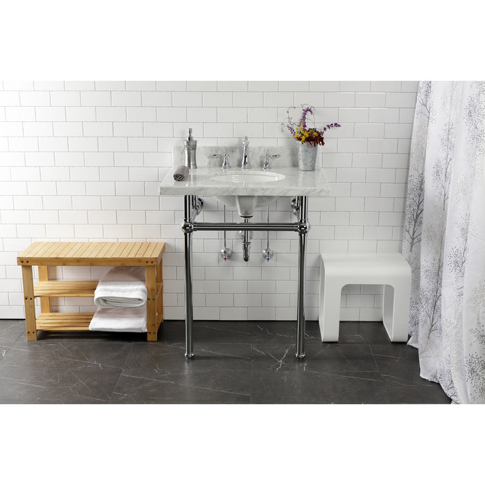 Templeton KVPB30MB1 30-Inch Carrara Marble Vanity Top with Brass Legs (8-Inch, 3-Hole), Carrara Marble White/Polished Chrome