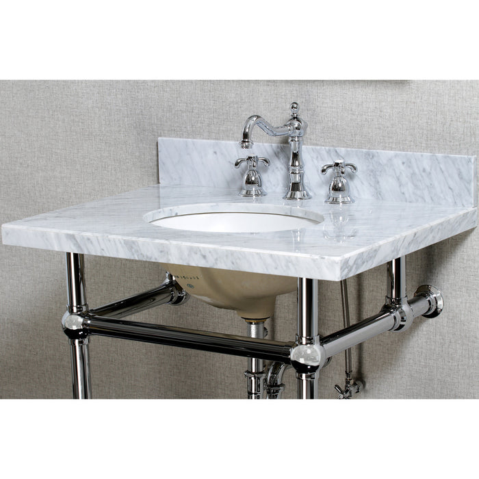 Fauceture KVPB30MB1 30-Inch Marble Console Sink with Brass Feet, Carrara Marble/Polished Chrome