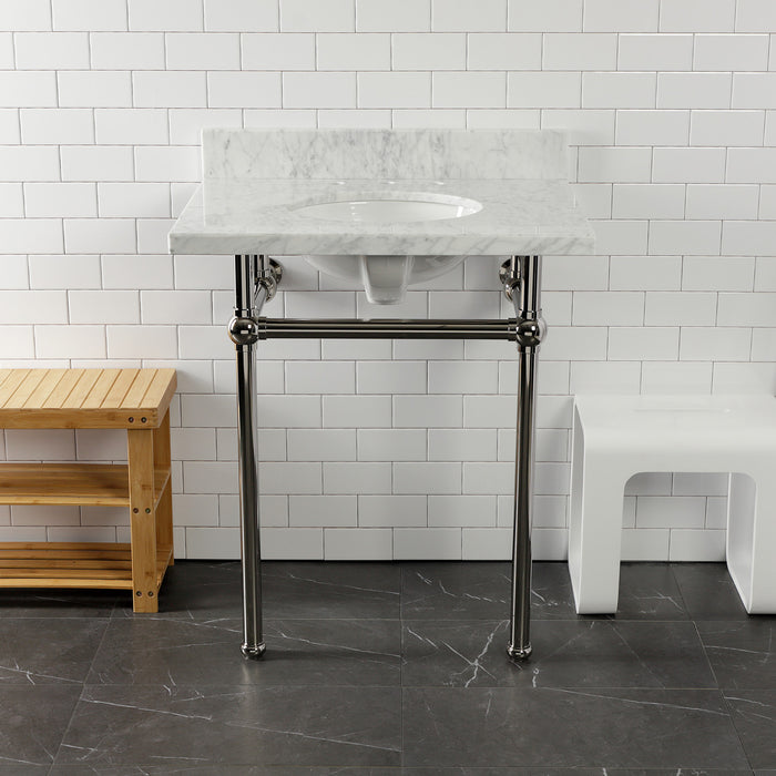 Templeton KVPB30MB6 30-Inch Carrara Marble Vanity Top with Brass Legs (8-Inch, 3-Hole), Carrara Marble White/Polished Nickel