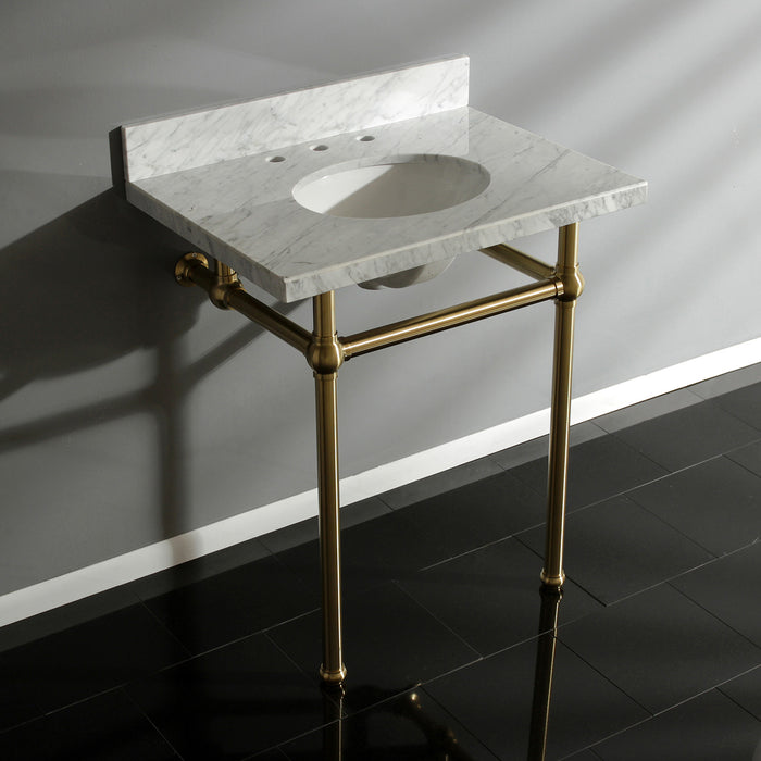 Fauceture KVPB30MB7 30-Inch Marble Console Sink with Brass Feet, Carrara Marble/Brushed Brass