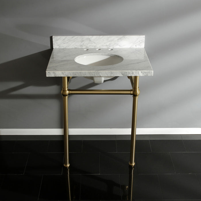 Fauceture KVPB30MB7 30-Inch Marble Console Sink with Brass Feet, Carrara Marble/Brushed Brass