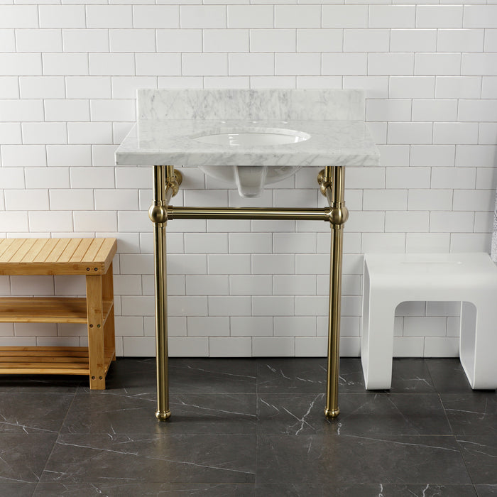 Templeton KVPB30MB7 30-Inch Carrara Marble Vanity Top with Brass Legs (8-Inch, 3-Hole), Carrara Marble White/Brushed Brass