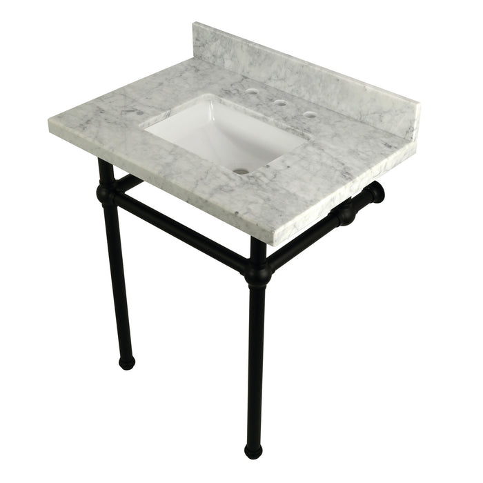 Fauceture KVPB30MBSQ0 30-Inch Marble Console Sink with Brass Feet, Carrara Marble/Matte Black