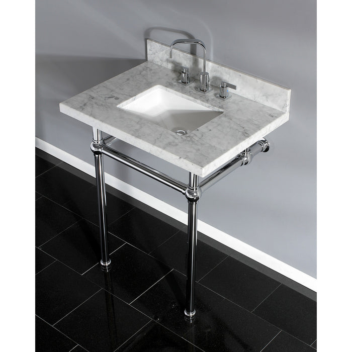 Kingston Heirloom KVPB30MBSQ1 - Templeton 30-Inch Carrara Marble Vanity Top with Brass Legs (8-Inch, 3-Hole), Carrara Marble White/Polished Chrome