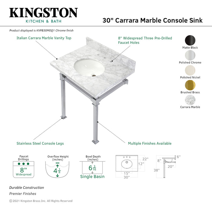 Fauceture KVPB30MOQ0 30-Inch Carrara Marble Console Sink, Marble White/Matte Black