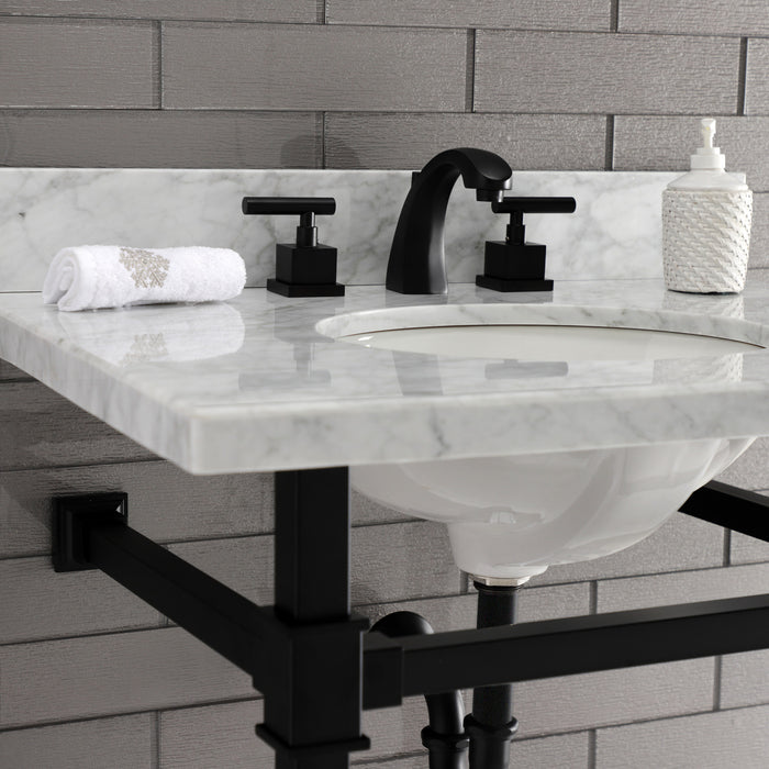 Kingston Sona KVPB30MOQ0 - Monarch 30-Inch Carrara Marble Console Sink with Stainless Steel Legs (8-Inch, 3-Hole), Carrara Marble White/Matte Black
