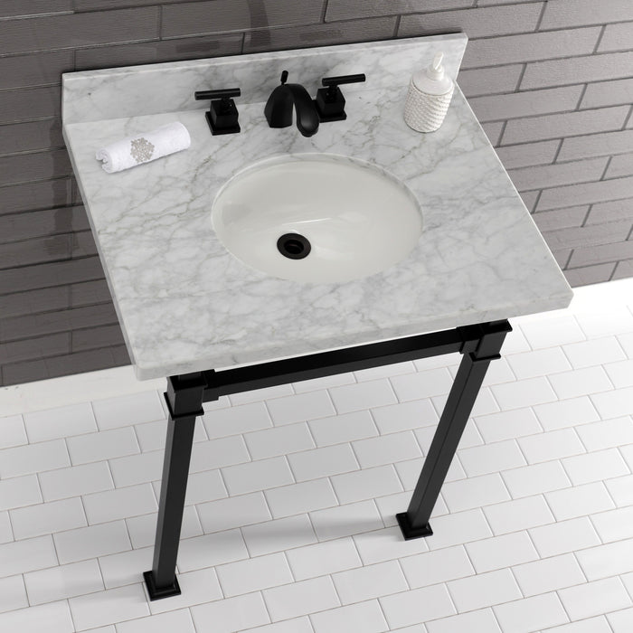 Fauceture KVPB30MOQ0 30-Inch Carrara Marble Console Sink, Marble White/Matte Black