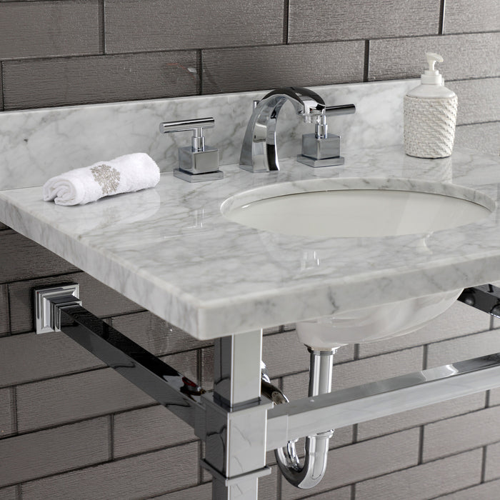 Fauceture KVPB30MOQ1 30-Inch Carrara Marble Console Sink, Marble White/Polished Chrome