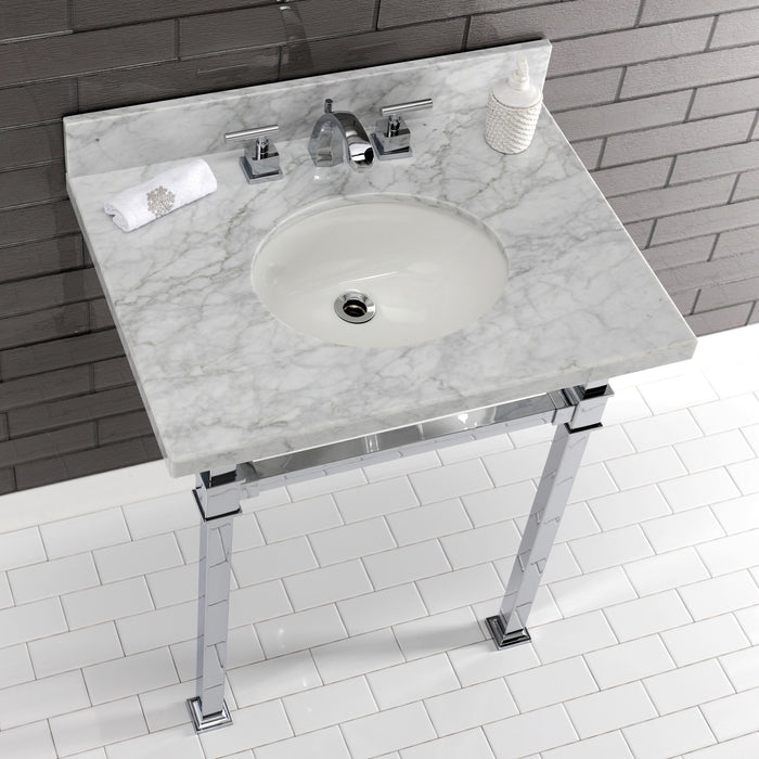 Fauceture KVPB30MOQ1 30-Inch Carrara Marble Console Sink, Marble White/Polished Chrome