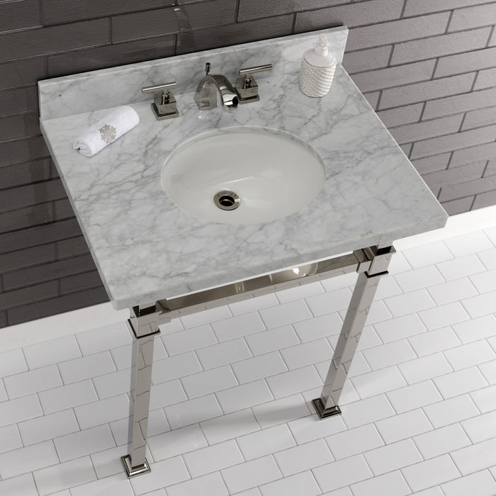Fauceture KVPB30MOQ6 30-Inch Carrara Marble Console Sink, Marble White/Polished Nickel