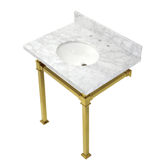 Fauceture KVPB30MOQ7 30-Inch Carrara Marble Console Sink, Marble White/Brushed Brass