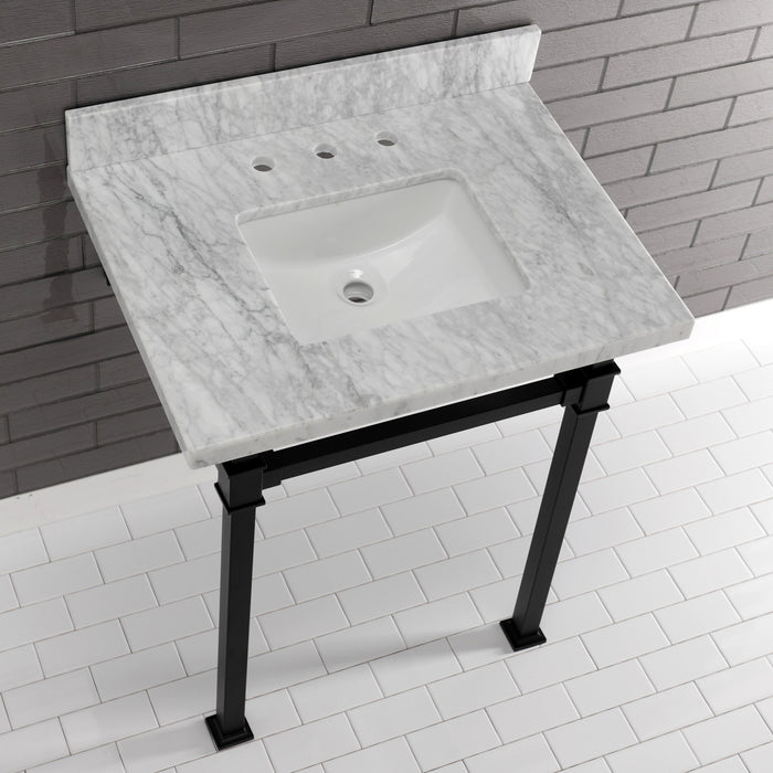 Fauceture KVPB30MSQ0 30-Inch Carrara Marble Console Sink, Marble White/Matte Black