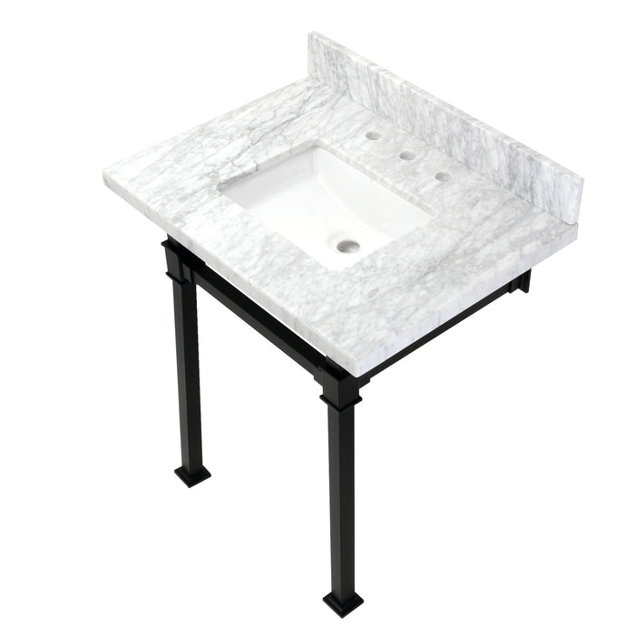 Fauceture KVPB30MSQ0 30-Inch Carrara Marble Console Sink, Marble White/Matte Black