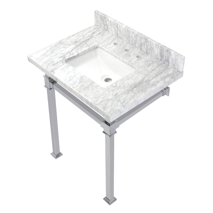 Fauceture KVPB30MSQ1 30-Inch Carrara Marble Console Sink, Marble White/Polished Chrome