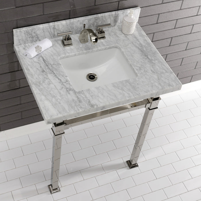 Fauceture KVPB30MSQ6 30-Inch Carrara Marble Console Sink, Marble White/Polished Nickel