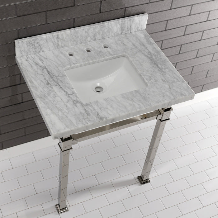 Fauceture KVPB30MSQ6 30-Inch Carrara Marble Console Sink, Marble White/Polished Nickel