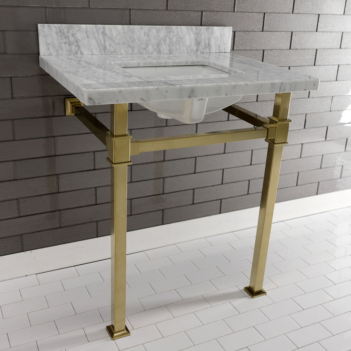 Fauceture KVPB30MSQ7 30-Inch Carrara Marble Console Sink, Marble White/Brushed Brass