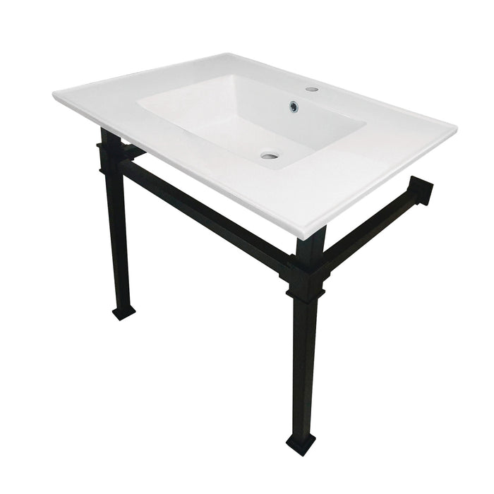 Kingston Sona KVPB31221Q0 - Monarch 31-Inch Ceramic Console Sink with Stainless Steel Legs (1-Hole), White/Matte Black