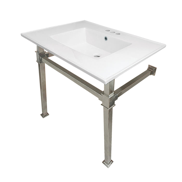 Fauceture KVPB31224Q6 31-Inch Ceramic Console Sink, White/Polished Nickel