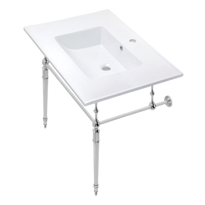 Edwardian KVPB312271CP 31-Inch Ceramic Console Sink with Brass Legs (1-Hole), White/Polished Chrome