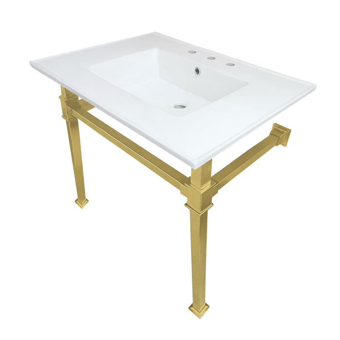 Fauceture KVPB31228Q7 31-Inch Ceramic Console Sink, White/Brushed Brass