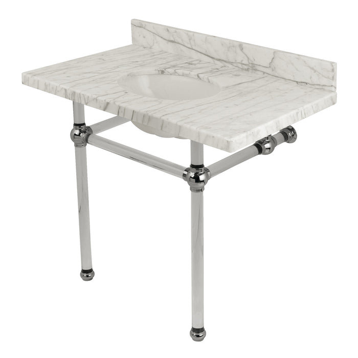 Fauceture KVPB3630MA1 36-Inch Marble Console Sink with Acrylic Feet, Carrara Marble/Polished Chrome