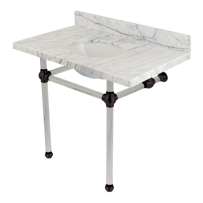 Fauceture KVPB3630MA5 36-Inch Marble Console Sink with Acrylic Feet, Carrara Marble/Oil Rubbed Bronze