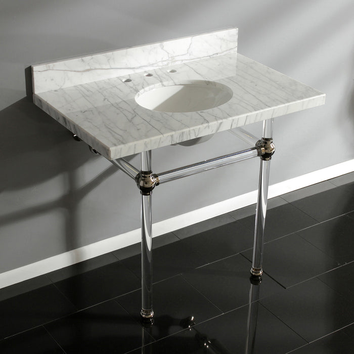 Fauceture KVPB3630MA6 36-Inch Marble Console Sink with Acrylic Feet, Carrara Marble/Polished Nickel
