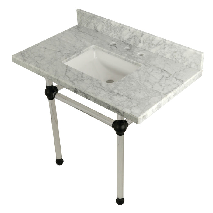 Fauceture KVPB3630MASQ0 36-Inch Marble Console Sink with Acrylic Feet, Carrara Marble/Matte Black
