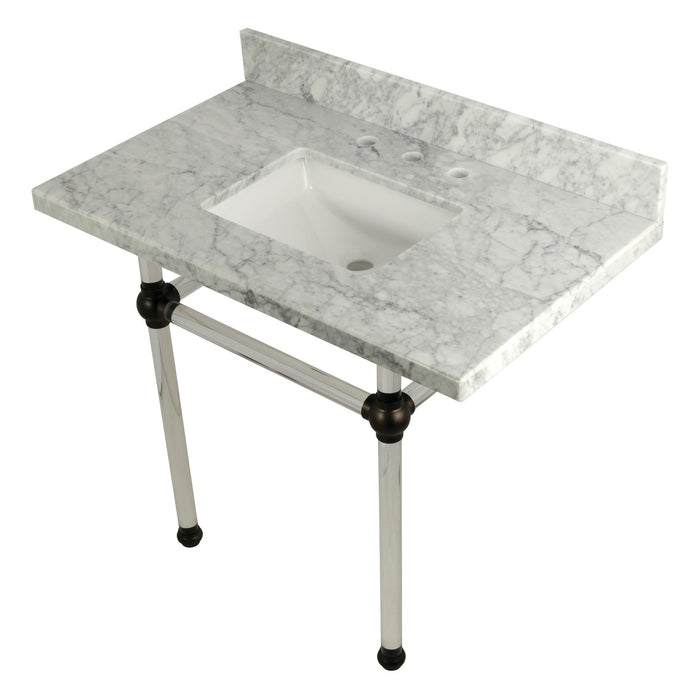 Kingston Tulare KVPB3630MASQ5 - Templeton 36-Inch Carrara Marble Vanity Top with Acrylic Legs (8-Inch, 3-Hole), Carrara Marble White/Oil Rubbed Bronze