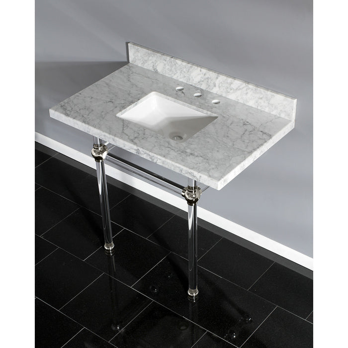 Fauceture KVPB3630MASQ6 36-Inch Marble Console Sink with Acrylic Feet, Carrara Marble/Polished Nickel