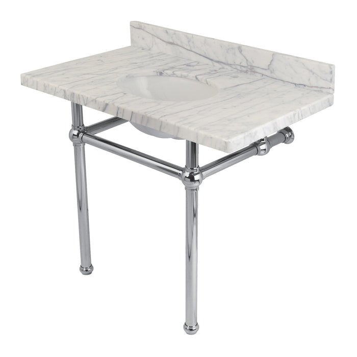 Templeton KVPB3630MB1 36-Inch Carrara Marble Vanity Top with Brass Legs (8-Inch, 3-Hole), Carrara Marble White/Polished Chrome