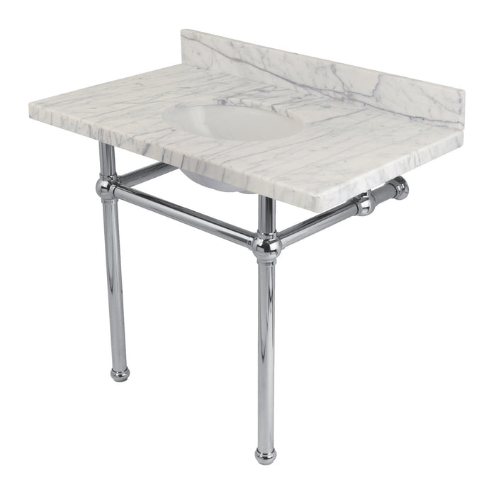 Fauceture KVPB3630MB1 36-Inch Marble Console Sink with Brass Feet, Carrara Marble/Polished Chrome