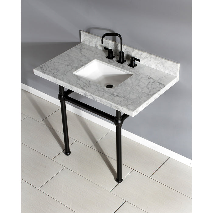 Fauceture KVPB3630MBSQ0 36-Inch Marble Console Sink with Brass Feet, Carrara Marble/Matte Black