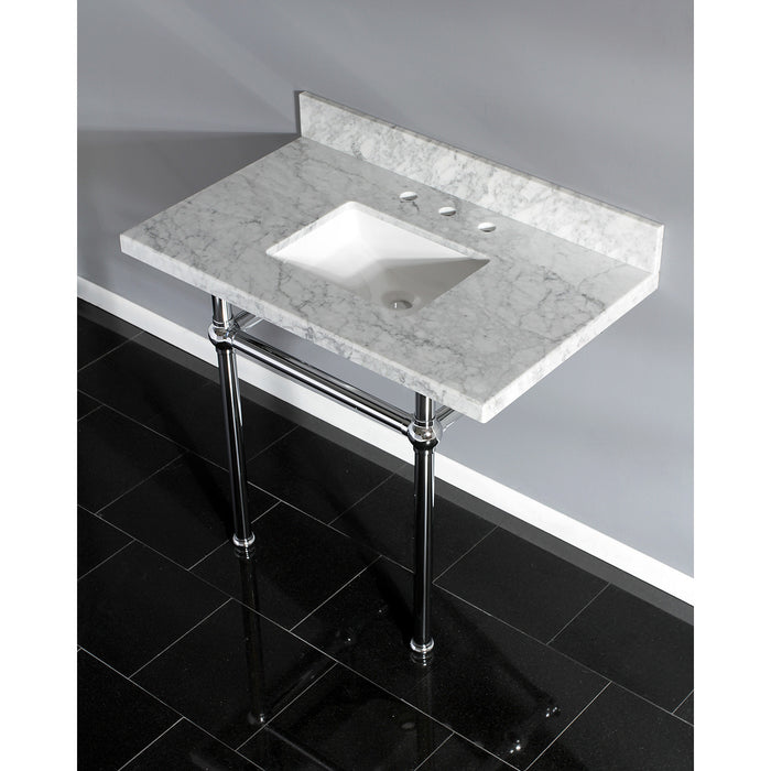 Kingston Heirloom KVPB3630MBSQ1 - Templeton 36-Inch Carrara Marble Vanity Top with Brass Legs (8-Inch, 3-Hole), Carrara Marble White/Polished Chrome