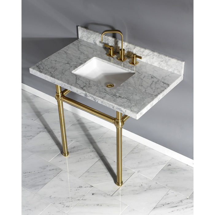 Fauceture KVPB3630MBSQ7 36-Inch Marble Console Sink with Brass Feet, Carrara Marble/Brushed Brass