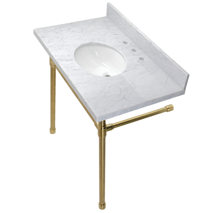 Dreyfuss KVPB36M87ST Console Sink, Marble White/Brushed Brass