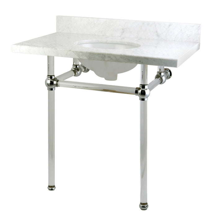 Fauceture KVPB36MA1 36-Inch Marble Console Sink with Acrylic Feet, Carrara Marble/Polished Chrome