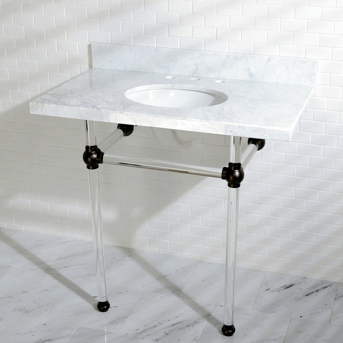 Fauceture KVPB36MA5 36-Inch Marble Console Sink with Acrylic Feet, Carrara Marble/Oil Rubbed Bronze