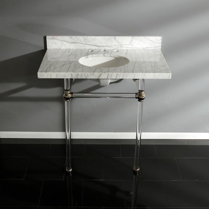 Fauceture KVPB36MA6 36-Inch Marble Console Sink with Acrylic Feet, Carrara Marble/Polished Nickel