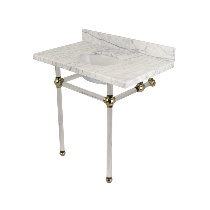 Fauceture KVPB36MA6 36-Inch Marble Console Sink with Acrylic Feet, Carrara Marble/Polished Nickel