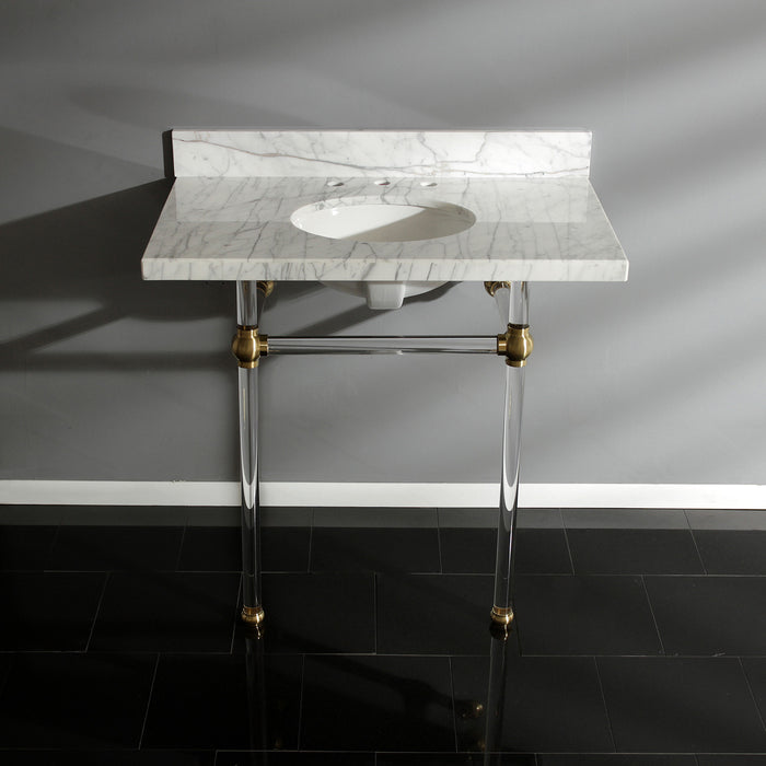 Templeton KVPB36MA7 36-Inch Carrara Marble Vanity Top with Acrylic Legs (8-Inch, 3-Hole), Carrara Marble White/Brushed Brass