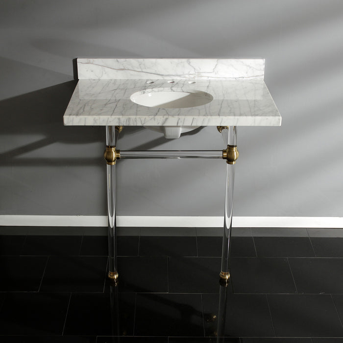 Fauceture KVPB36MA7 36-Inch Marble Console Sink with Acrylic Feet, Carrara Marble/Brushed Brass