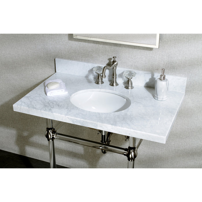 Fauceture KVPB36MA8 36-Inch Marble Console Sink with Acrylic Feet, Carrara Marble/Brushed Nickel