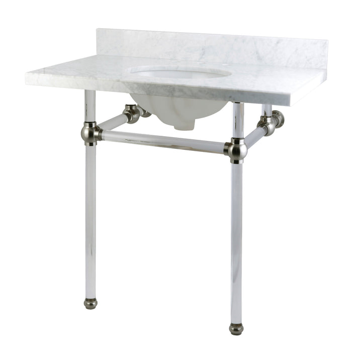 Fauceture KVPB36MA8 36-Inch Marble Console Sink with Acrylic Feet, Carrara Marble/Brushed Nickel