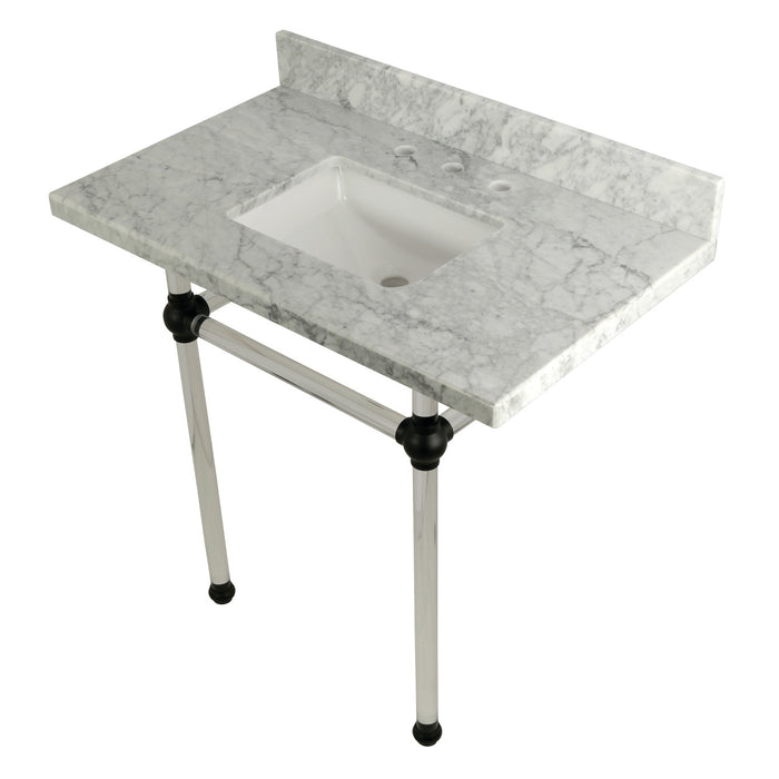 Fauceture KVPB36MASQ0 36-Inch Marble Console Sink with Acrylic Feet, Carrara Marble/Matte Black