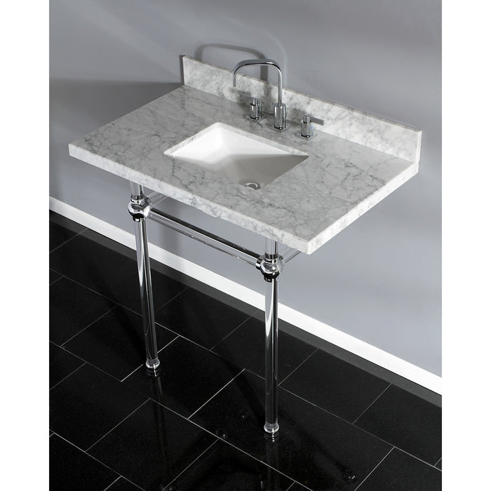 Kingston Tulare KVPB36MASQ1 - Templeton 36-Inch Carrara Marble Vanity Top with Acrylic Legs (8-Inch, 3-Hole), Carrara Marble White/Polished Chrome