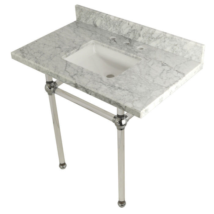 Fauceture KVPB36MASQ1 36-Inch Marble Console Sink with Acrylic Feet, Carrara Marble/Polished Chrome