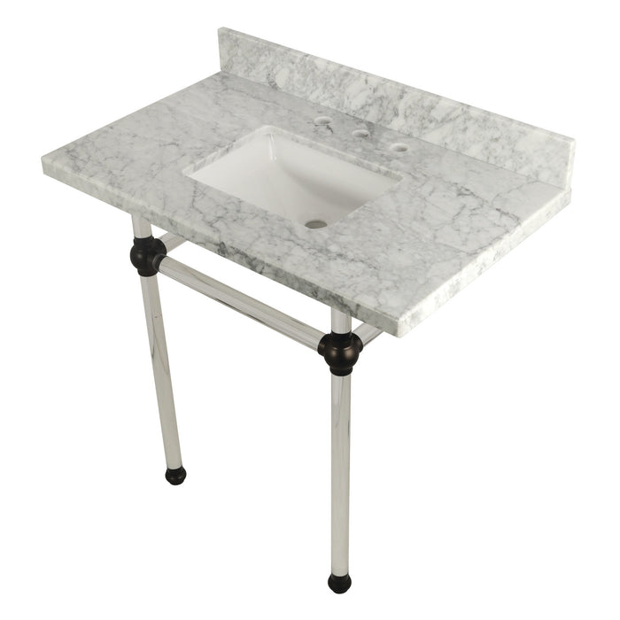 Fauceture KVPB36MASQ5 36-Inch Marble Console Sink with Acrylic Feet, Carrara Marble/Oil Rubbed Bronze